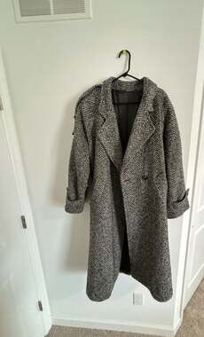 American Male Black and White Herringbone Oversized Long Overcoat Medium